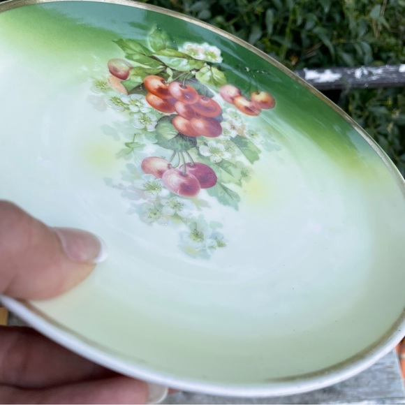 Antique Three Crowns CHERRIES Decorative Plate Fruit Salad Plate German - Picture 6 of 7